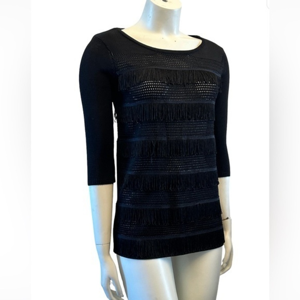Anna Scott Elegant Black Fringe Sweater
